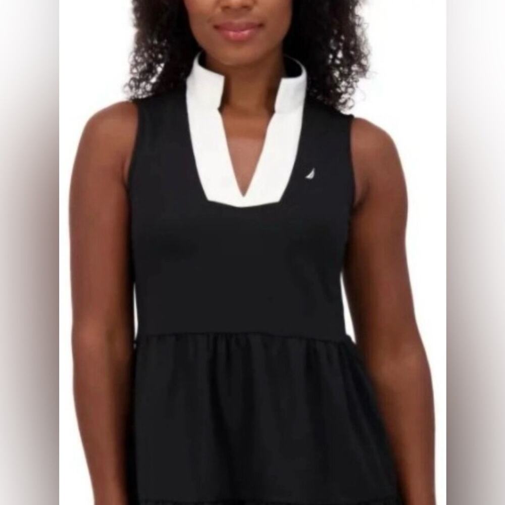 Nautica Women's Black and White Sleeveless Tiered Dress M